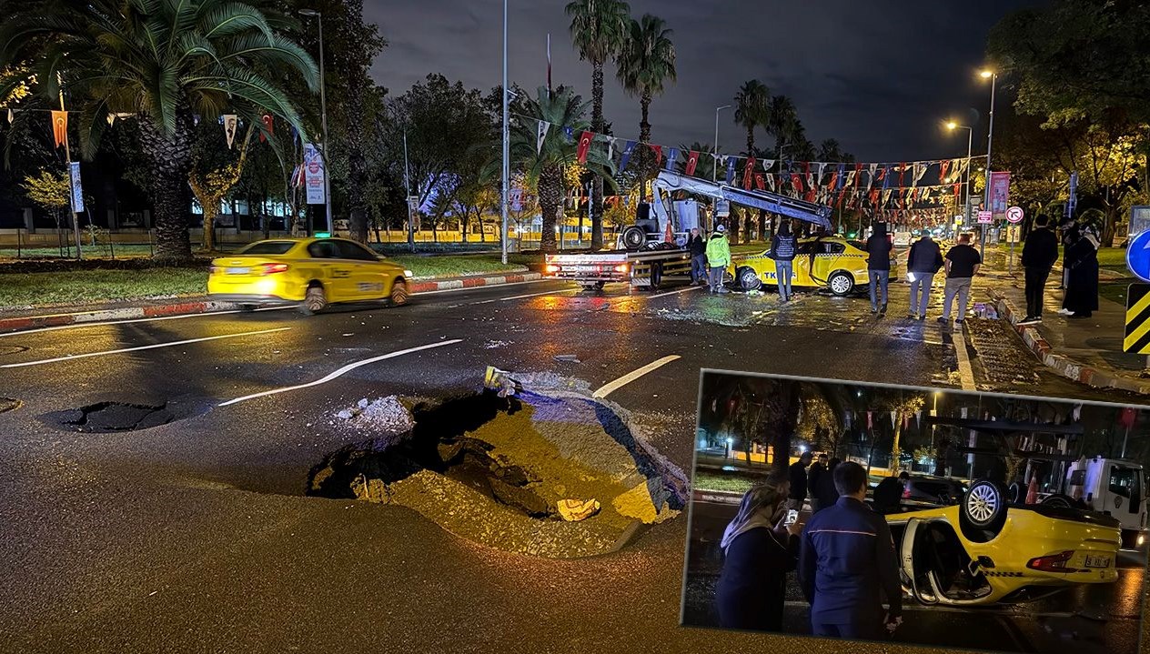 Vatan Caddesi’nde Şok: Yol Çökünce Taksi Takla Attı!